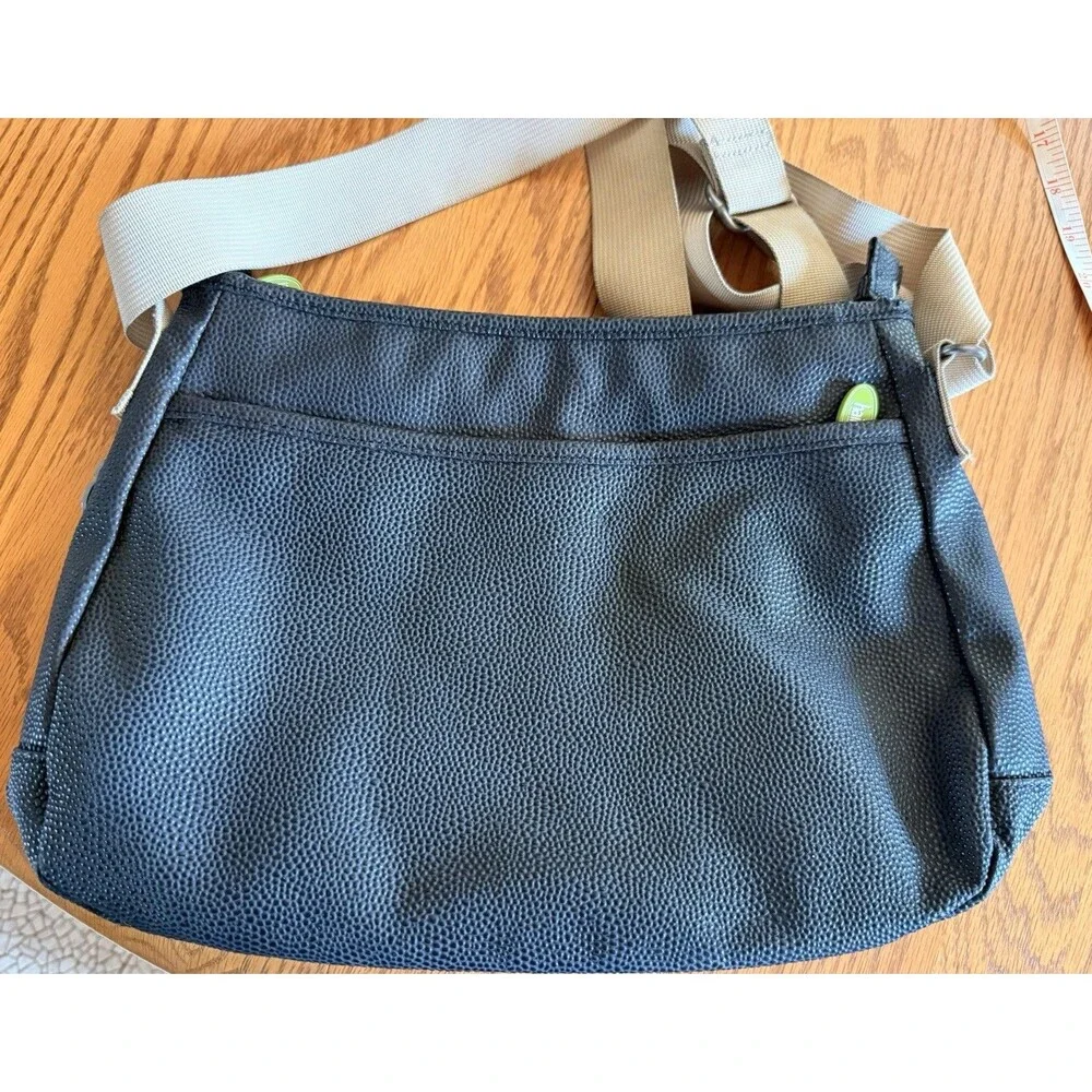 Haiku To Go Shoulder Bag Crossbody EUC Pebbled Leather Black Green